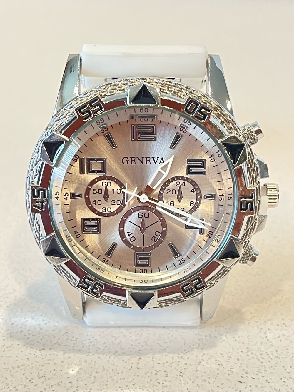 Geneva Silver Dial Men's Watch with White Strap